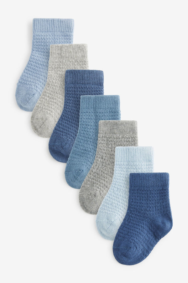 Blue/Grey 7 Pack Baby Socks (0mths-2yrs)