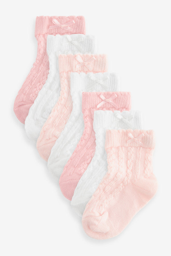 Pink Baby Cable Socks 7 Pack (0mths-2yrs)