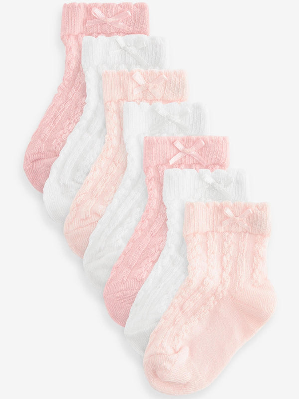 Pink Baby Cable Socks 7 Pack (0mths-2yrs)