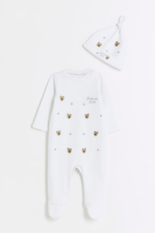 River Island Unisex Bear 100% Cotton Sleepsuit