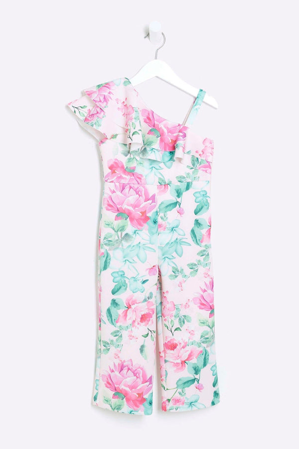 River Island Pink Mini Girls Printed Scuba Jumpsuit