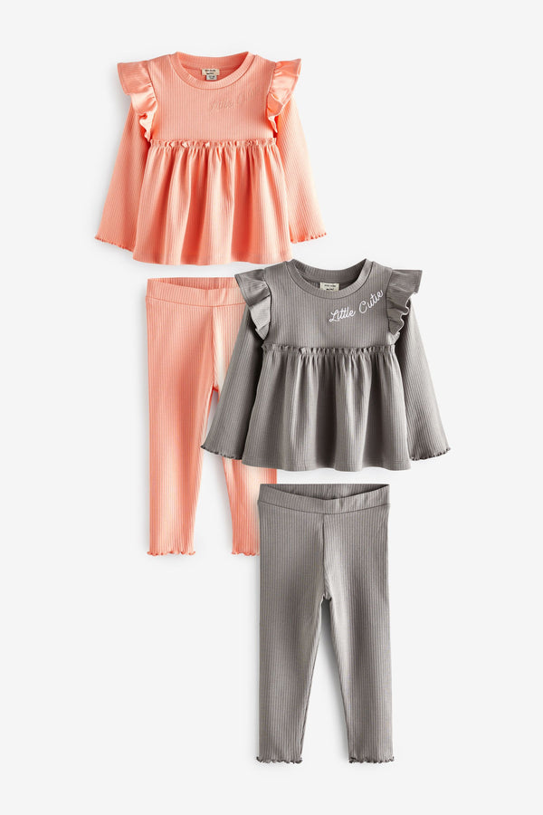 Pink/Grey River Island Mini Girls Rib Peplum Set 2 Pack