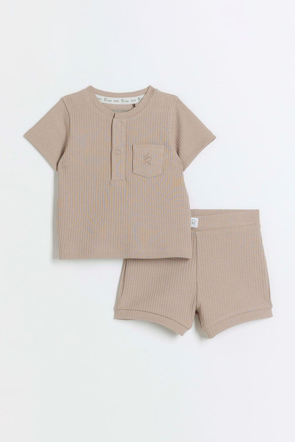 Brown River Island Baby Boys Rib T-Shirt and Shorts Set