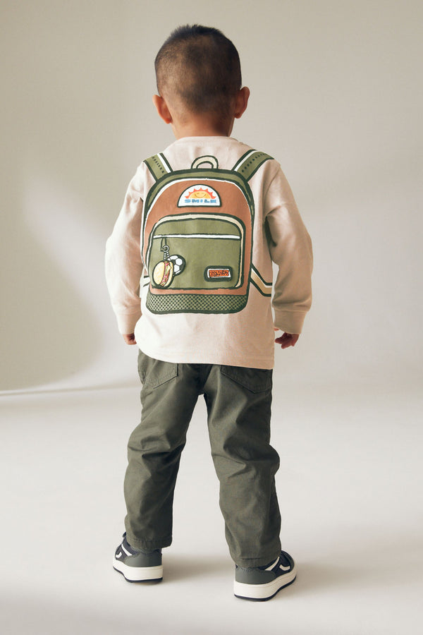 Natural Long Sleeve Printed Backpack T-Shirt (3mths-7yrs)