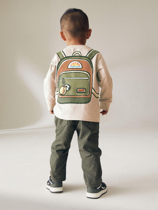 Natural 100% Cotton Long Sleeve Printed Backpack T-Shirt (3mths-7yrs)