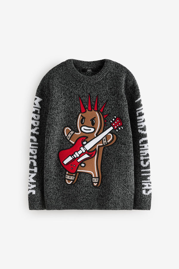 Charcoal Grey Gingerbread Christmas Jumper (3-16yrs)