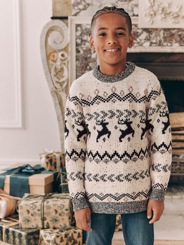 Black/White Matching Family Boys Christmas Fairisle Pattern Stag Jumper (3mths-16yrs)