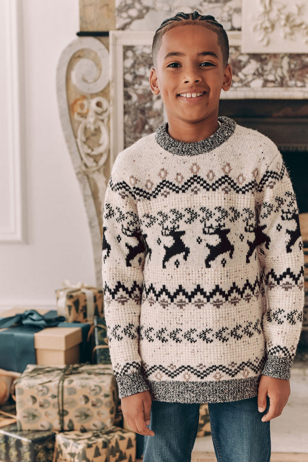 Black/White Matching Family Boys Christmas Fairisle Pattern Stag Jumper (3mths-16yrs)