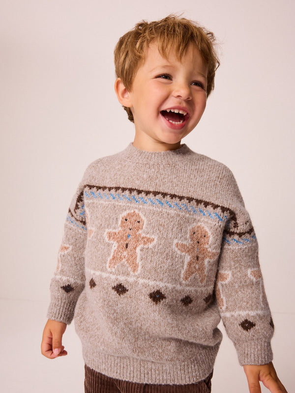 Neutral Gingerbread Christmas Crew Neck Jumper (3mths-7yrs)