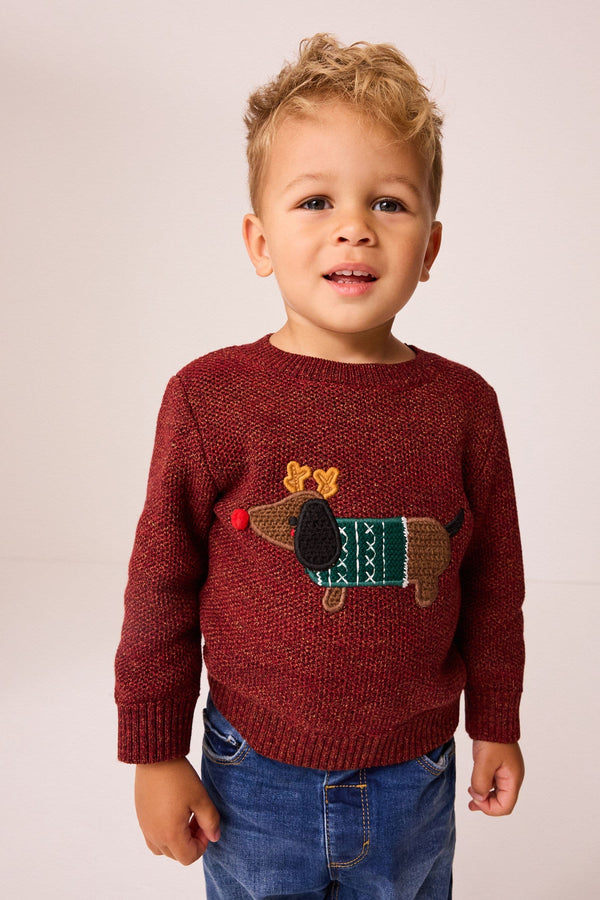 Red Dog Christmas Crew Neck Jumper (3mths-7yrs)