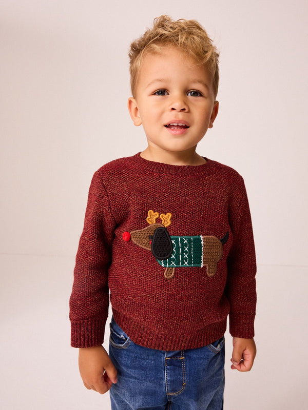 Red Dog Christmas Crew Neck Jumper (3mths-7yrs)