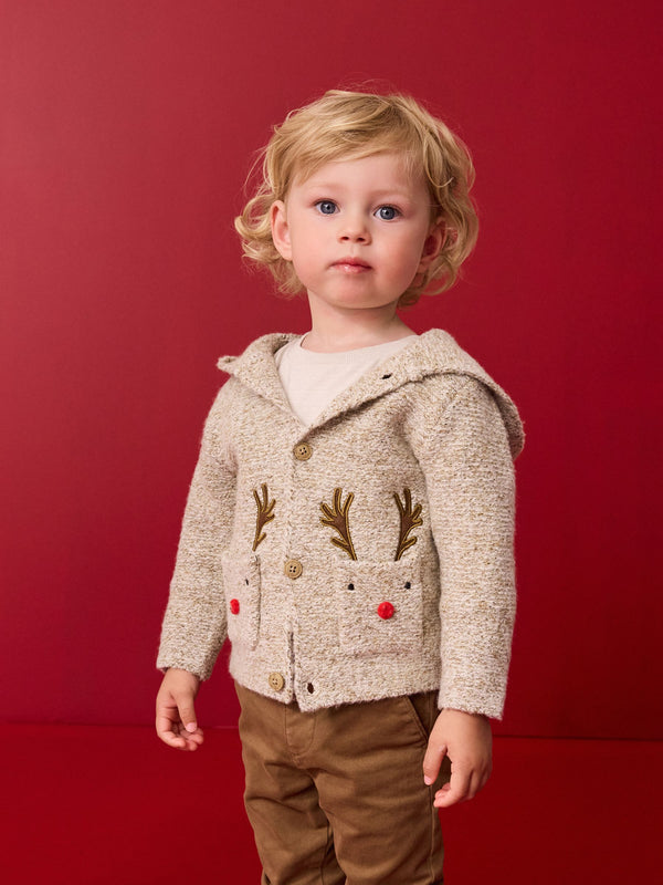 Neutral Reindeer Christmas Cardigan (3mths-7yrs)