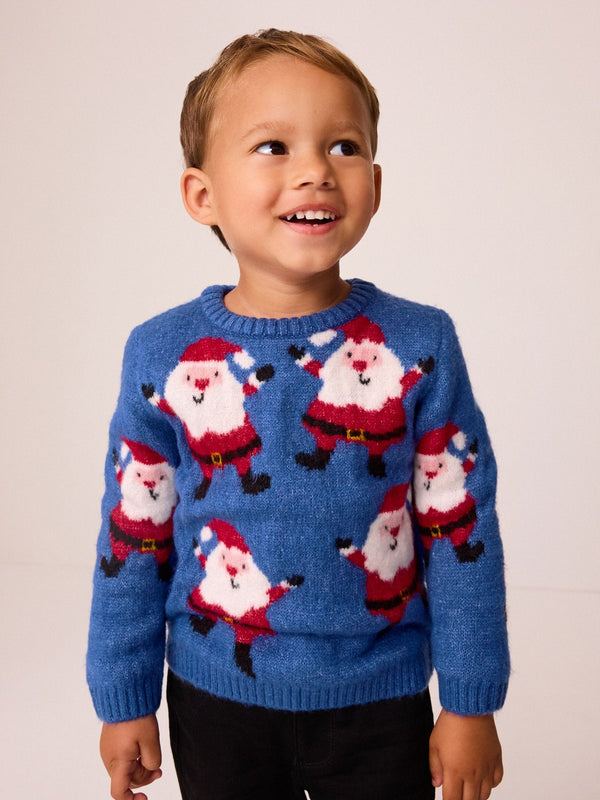 Blue Santa Christmas Crew Neck Jumper (3mths-7yrs)