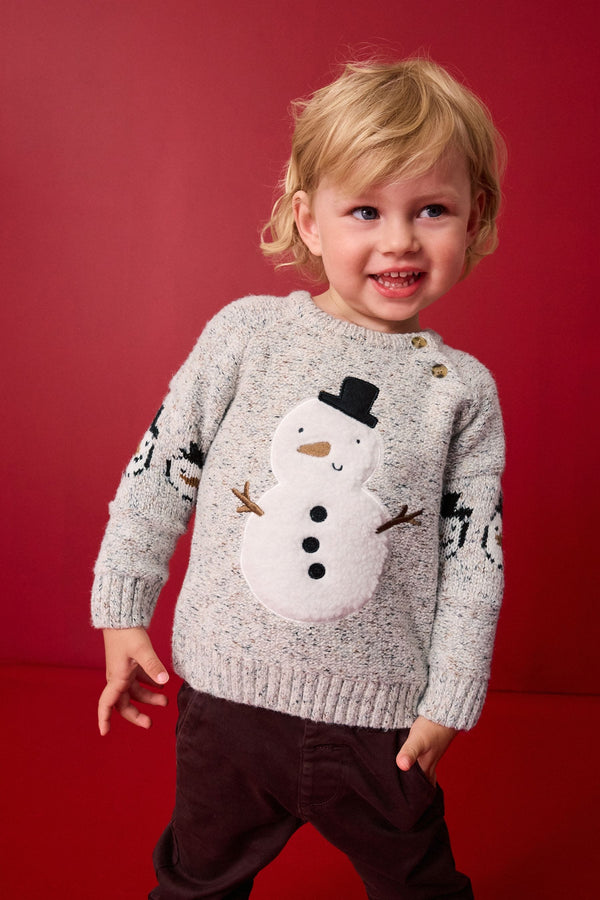 Grey Snowman Christmas Crew Neck Jumper (3mths-7yrs)