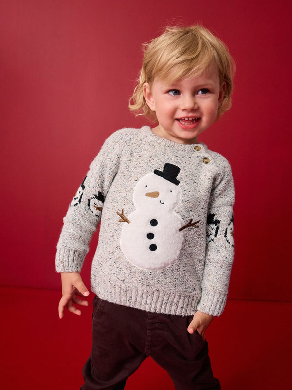 Grey Snowman Christmas Crew Neck Jumper (3mths-7yrs)