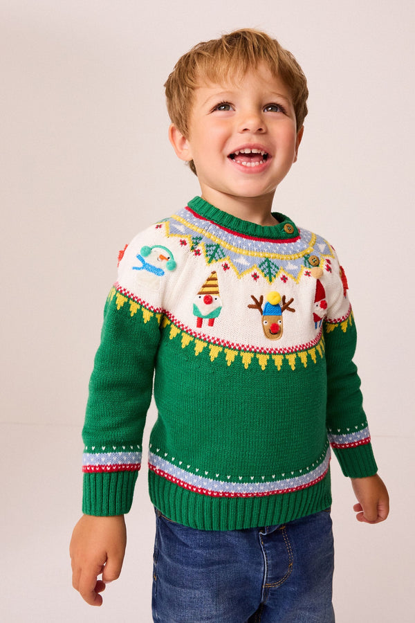 Green Characters Christmas Crew Neck 100% Cotton Jumper (3mths-7yrs)