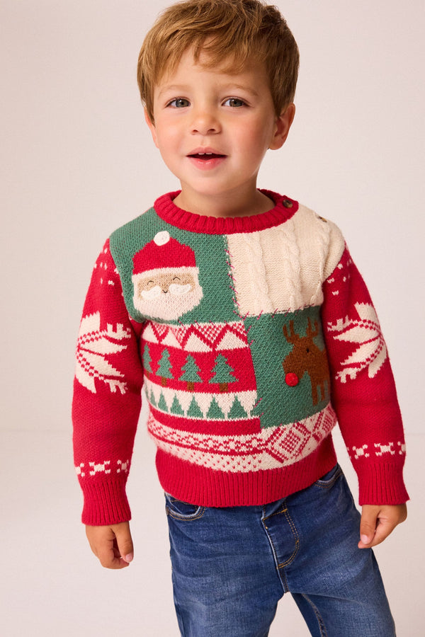 Red Patchwork Christmas Jumper (3mths-7yrs)