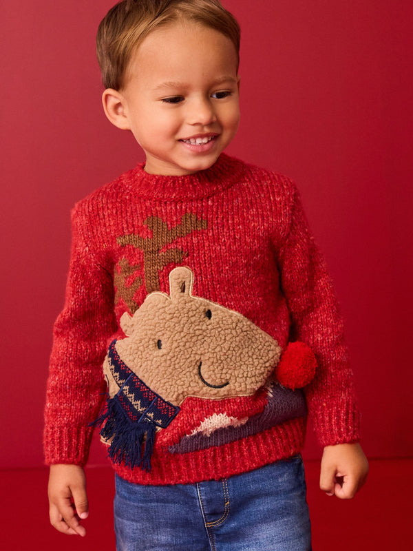 Red Reindeer Christmas Jumper (3mths-7yrs)