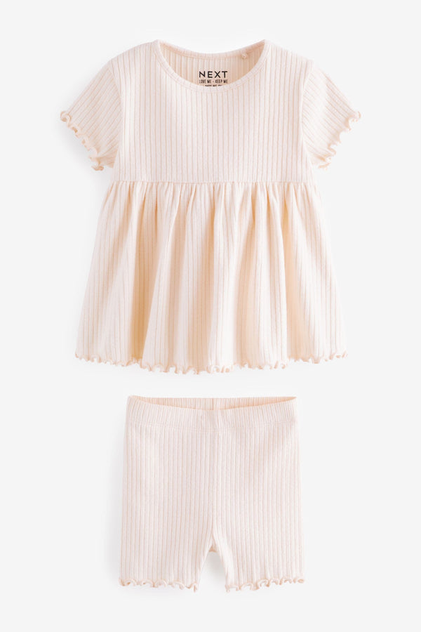 Blush Pink Ribbed Short Sleeve Peplum Top and Cycle Shorts Set (3mths-7yrs)