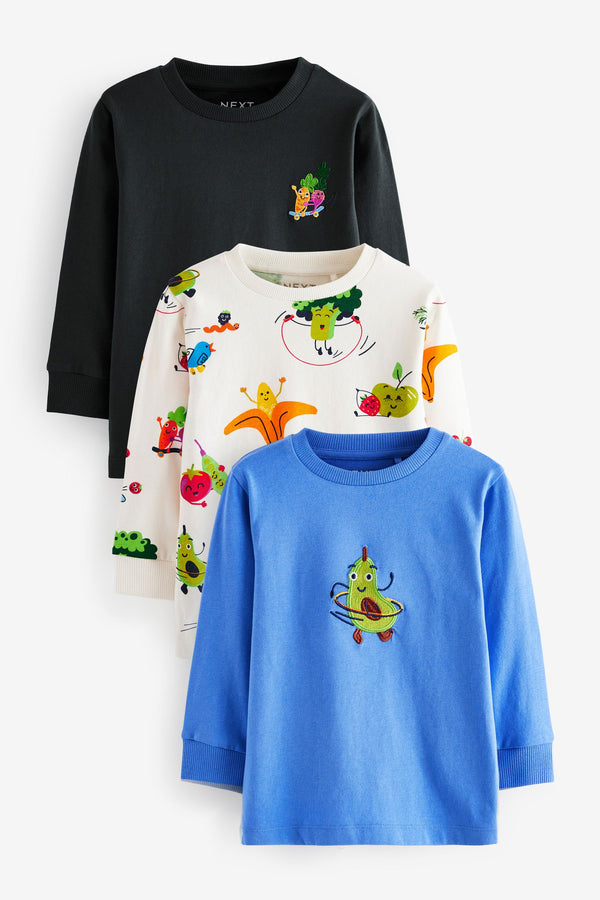 Blue Vegetables 100% Cotton Long Sleeve T-Shirts 3 Pack (3mths-7yrs)