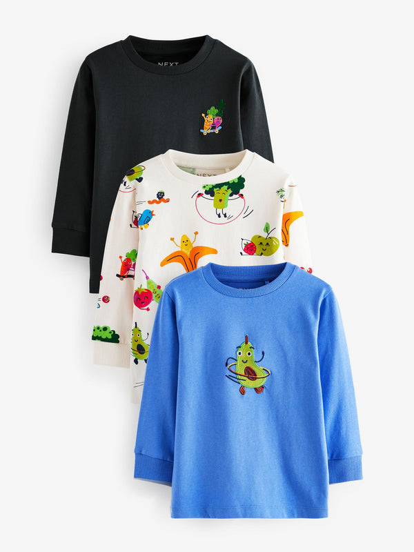 Blue Vegetables 100% Cotton Long Sleeve T-Shirts 3 Pack (3mths-7yrs)