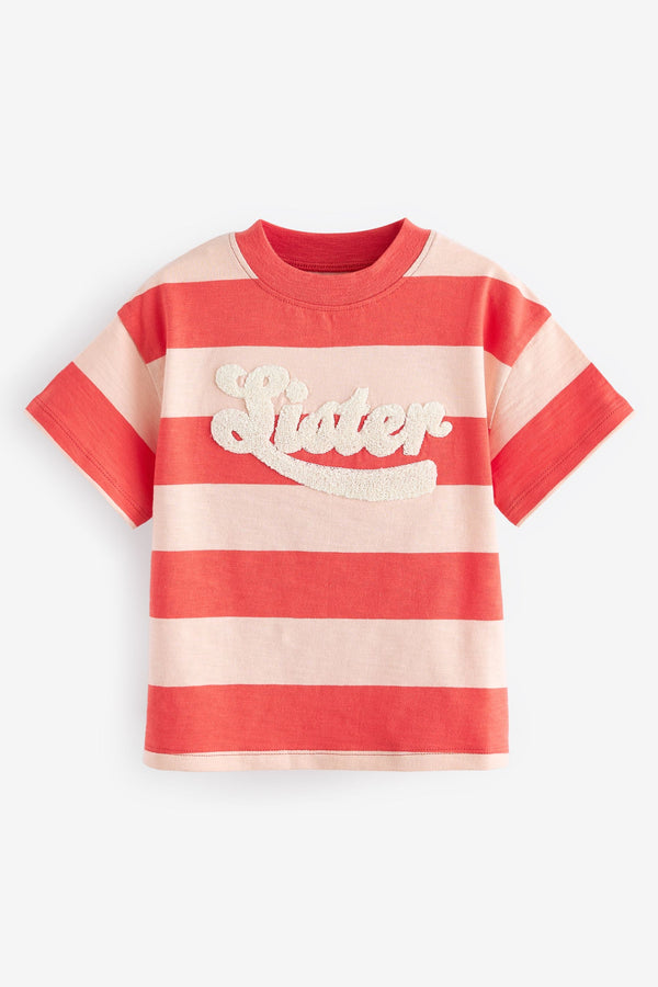 Red Stripe Sister 100% Cotton Short Sleeve T-Shirt (3mths-7yrs)