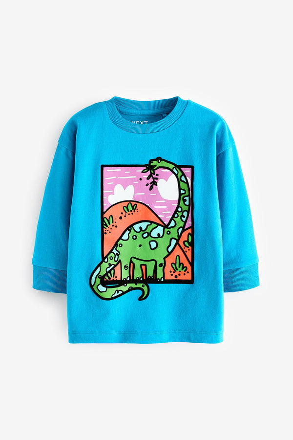 Blue Dinosaur 100% Cotton Long Sleeve Character T-Shirt (3mths-7yrs)