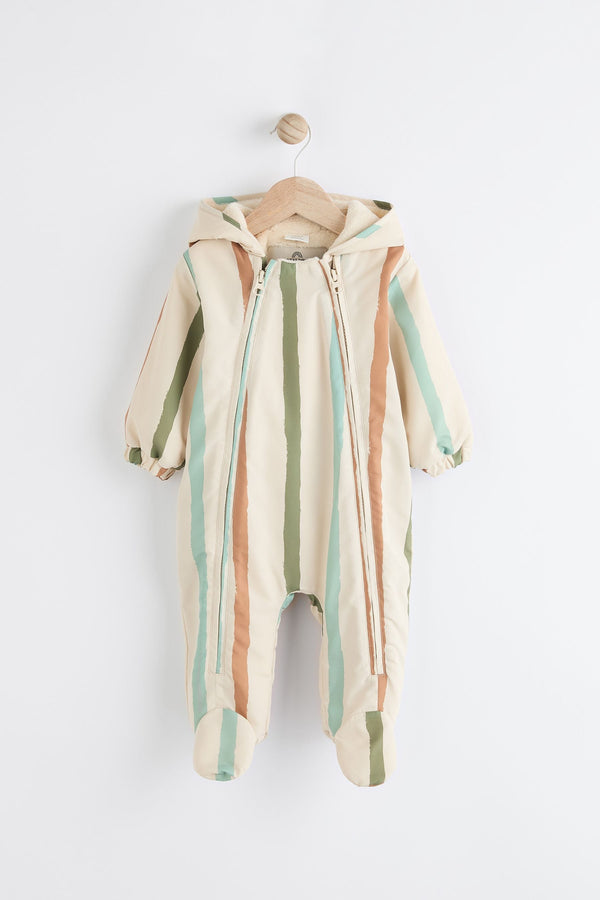 Mineral Stripe Fleece Lined Hooded Zip Pramsuit All-In-One (0mths-2yrs)