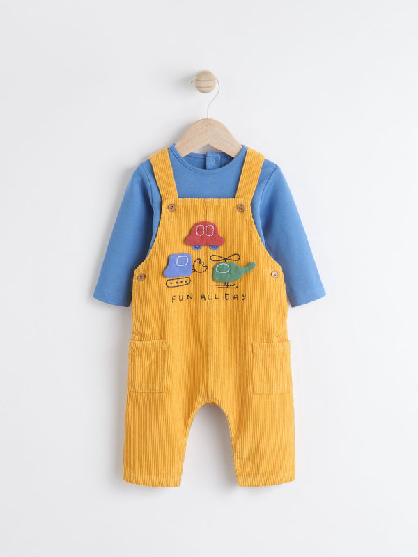 Bright Transport Cord 100% Cotton Baby Dungarees and Bodysuit Set (0mths-2yrs)