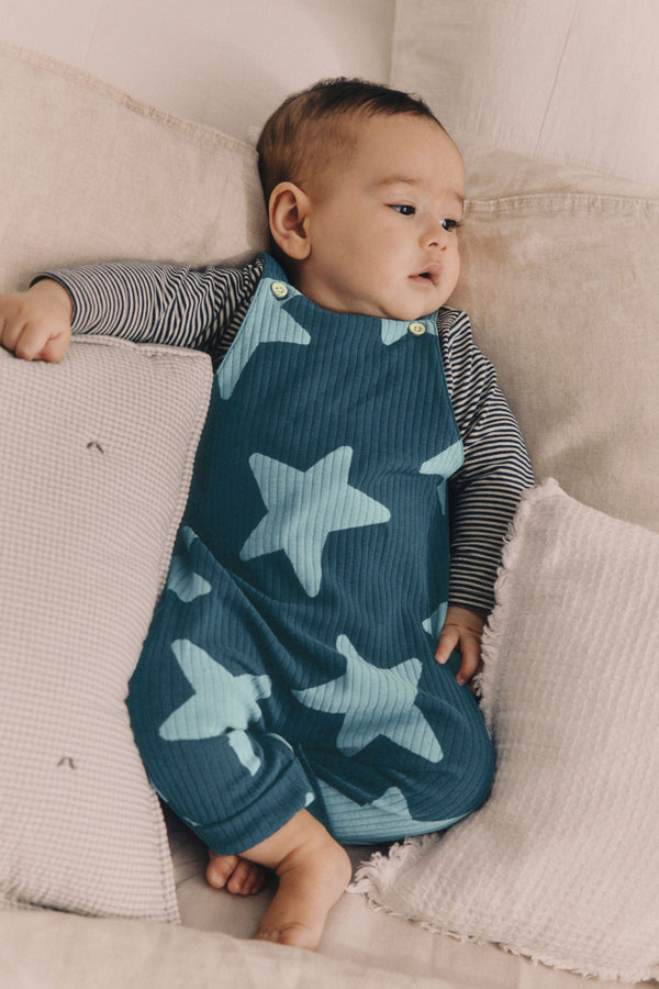 Navy Blue Star Jersey Baby Dungarees And Bodysuit Set (0mths-2yrs)