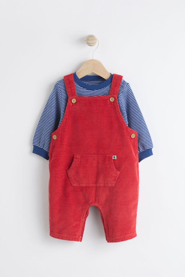 Red Baby Waffle Cord Dungaree and Bodysuit Set (0mths-2yrs)