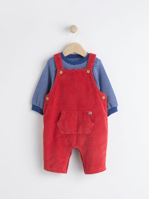 Red Baby Waffle Cord Dungaree and Bodysuit Set (0mths-2yrs)