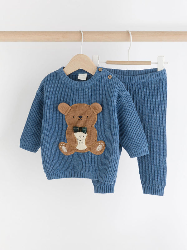 Blue Bear Baby Knitted 100% Cotton Top and Leggings Set (0mths-2yrs)