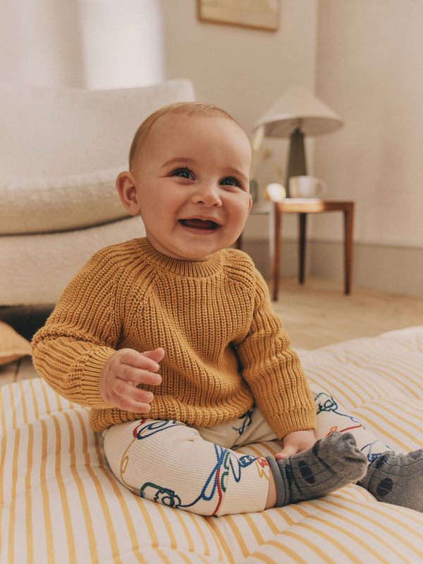 Ochre Yellow Transport Baby Knitted Top and Leggings Set (0mths-2yrs)