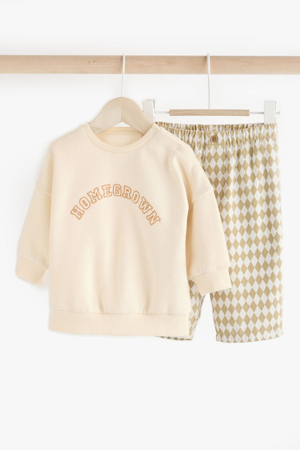 Neutral Slogan Baby 100% Cotton Sweatshirt and Joggers Set