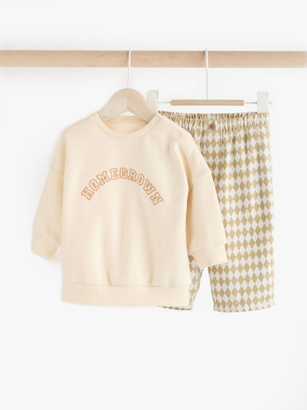 Neutral Slogan Baby Sweatshirt and Joggers Set