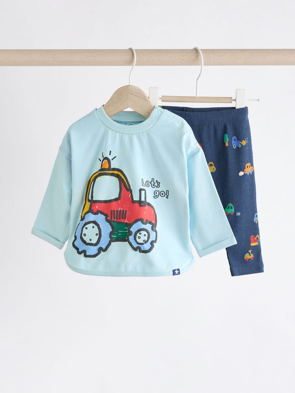 Blue Tractor Baby Top And Leggings Set