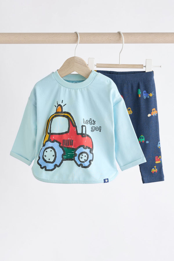 Blue Tractor Baby Top And Leggings Set