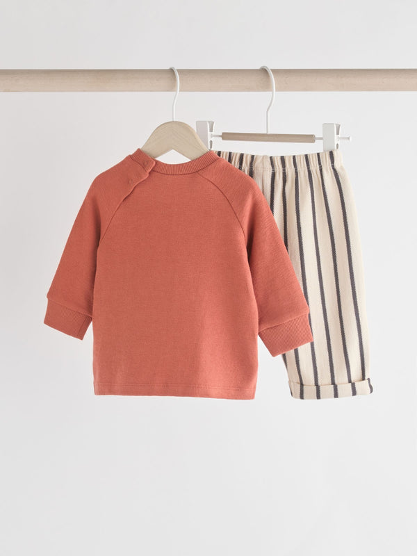 Rust Brown Stripe Baby Top And Leggings Set