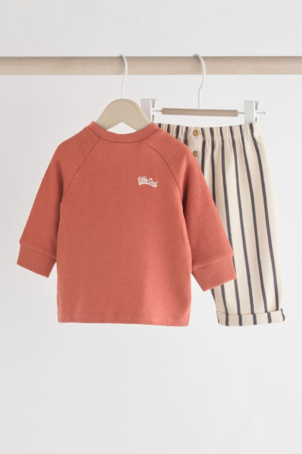 Rust Brown Stripe Baby Top And Leggings Set