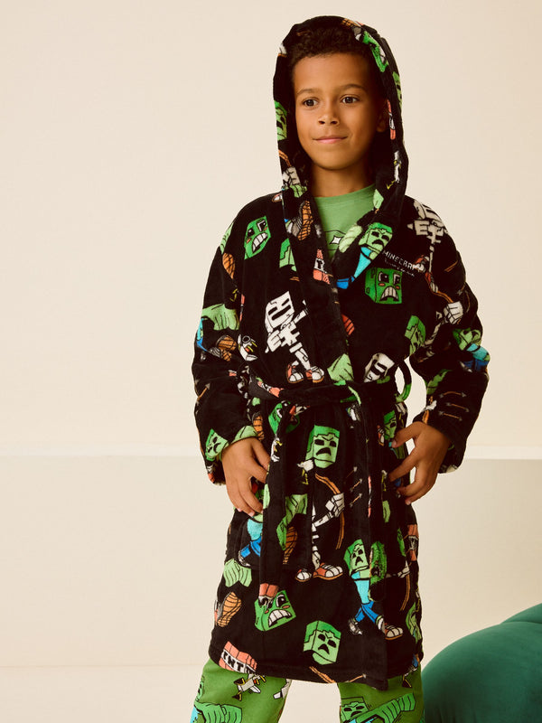 Black Minecraft Fleece Robe (5-16yrs)