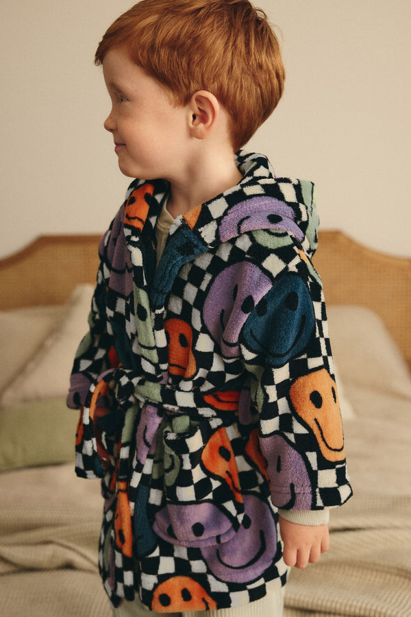 Multi Checkerboard Smile Faces Fleece Robe (9mths-16yrs)