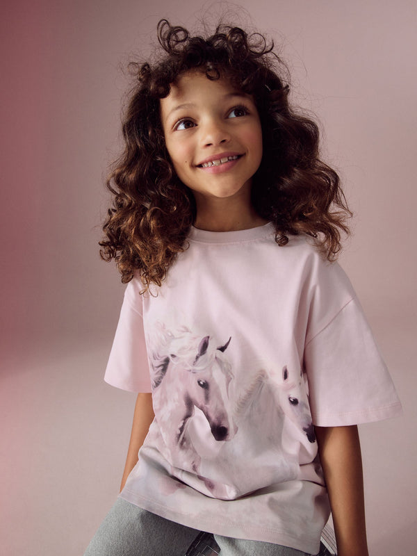 Pink/Lilac Oversized Graphic Print T-Shirt (3-16yrs)