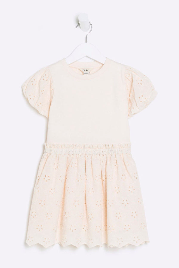 River Island Pink Girls Mini 100% Cotton Broderie Dress