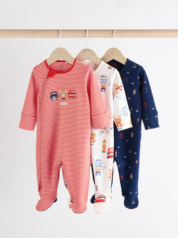 Red/Blue Baby Embroidered 100% Cotton Sleepsuits (0mths-2yrs)