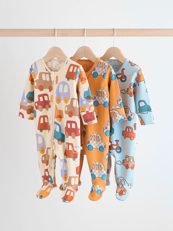 Bright Baby 2 Way Zip Sleepsuits 3 Pack (0mths-2yrs)
