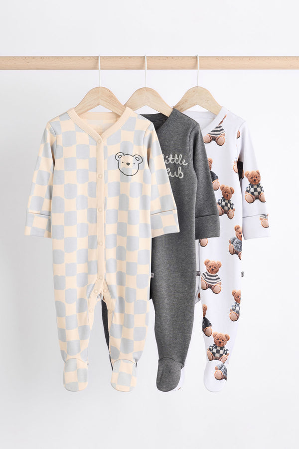 Bear Checkerboard Baby Sleepsuits 3 Pack (0mths-3yrs)