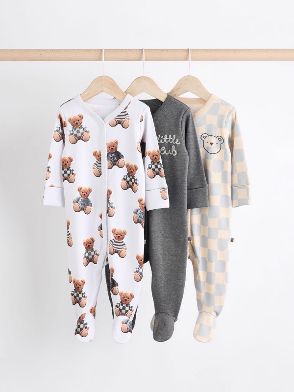 Bear Checkerboard Baby Sleepsuits 3 Pack (0mths-3yrs)