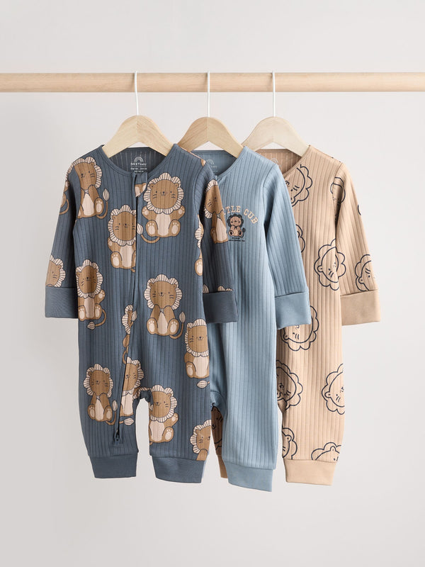 Navy Baby Two Way Zip Footless 100% Cotton Sleepsuits 3 Pack (0mths-3yrs)