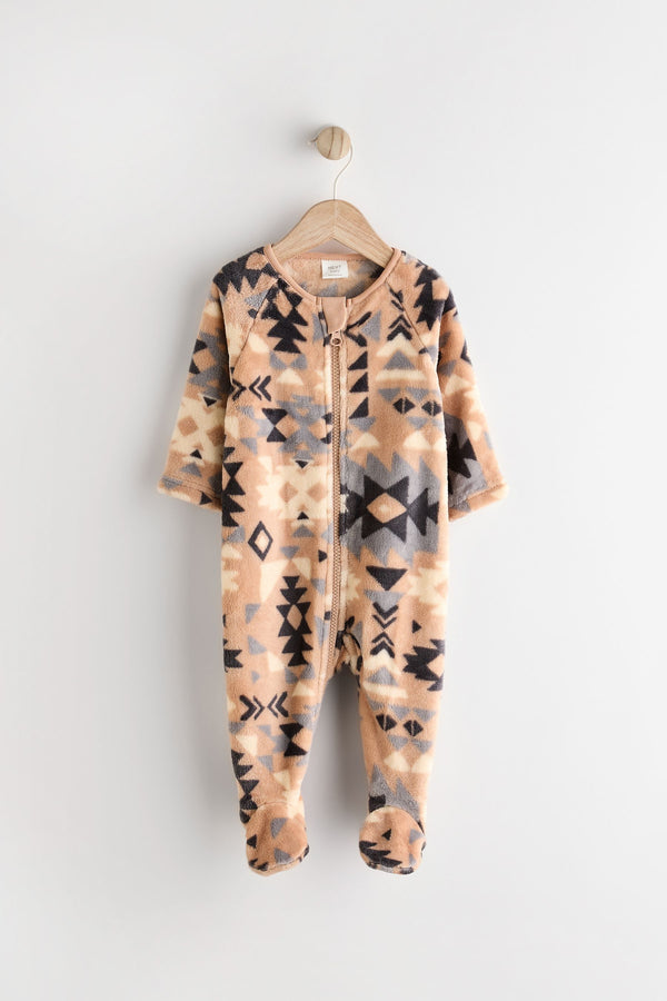 Neutral Zip Fleece Baby Sleepsuit